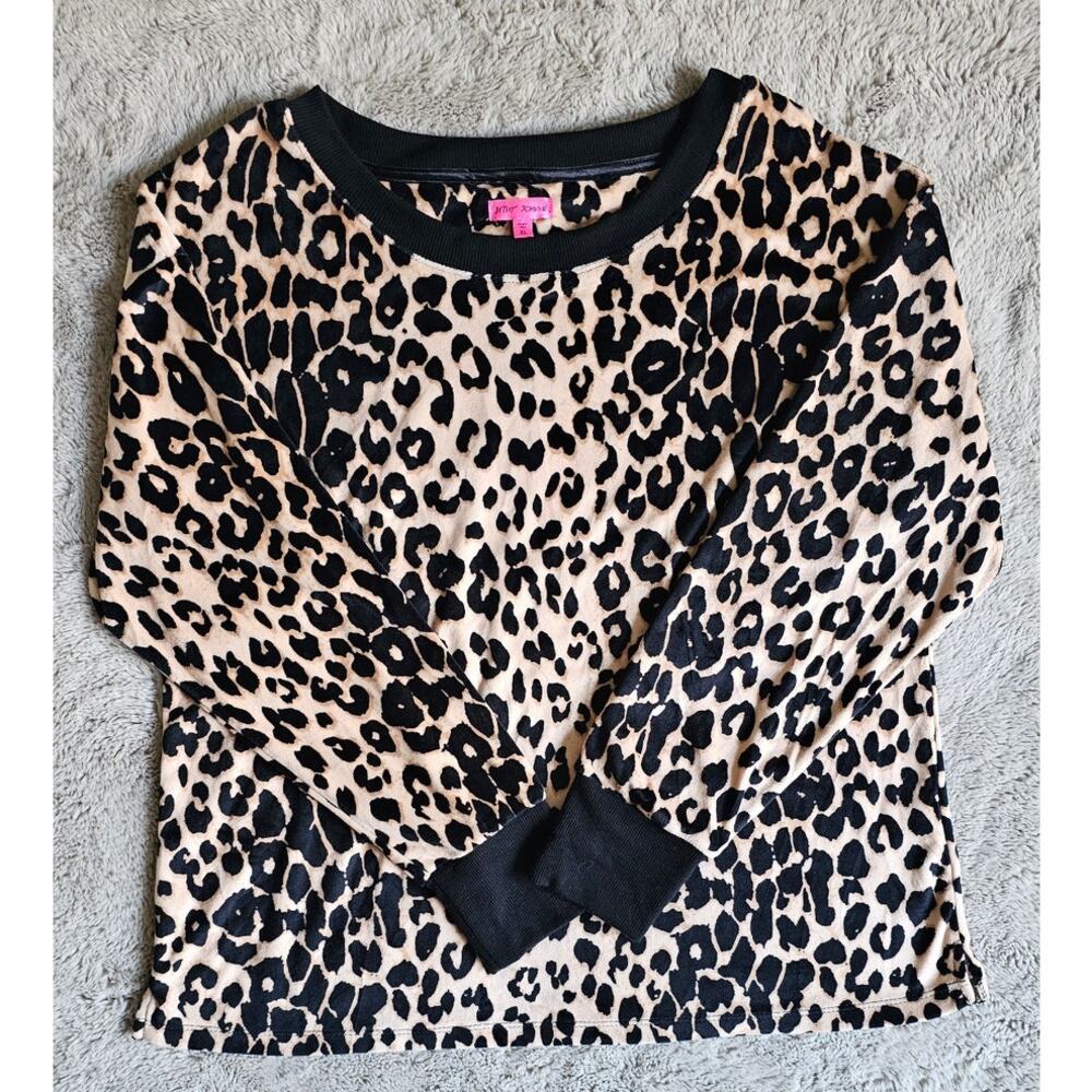 Betsey Johnson Top Leopard Cheetah Print Shirt Sweatshirt, Y2K, Retro, Sz XL